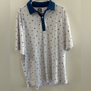 FootJoy Scattered Floral Stretch Pique Self Collar Polo Blue White Men’s XL